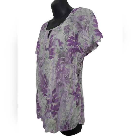 💲1️⃣ NWOT Northern Reflections White / Purple Fauna Lined Flutter Sleeves Sz Sm - Picture 2 of 12